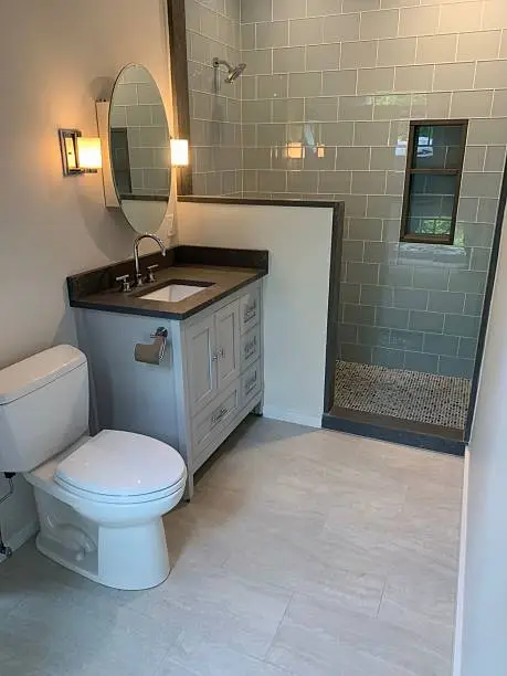 Open layout bathroom remodeling project completed